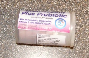 This 35mm film canister works great for taking my Airborne-type medicine on the road. In this case, I cut the original box apart and taped pertinent portions to the outside of the container.